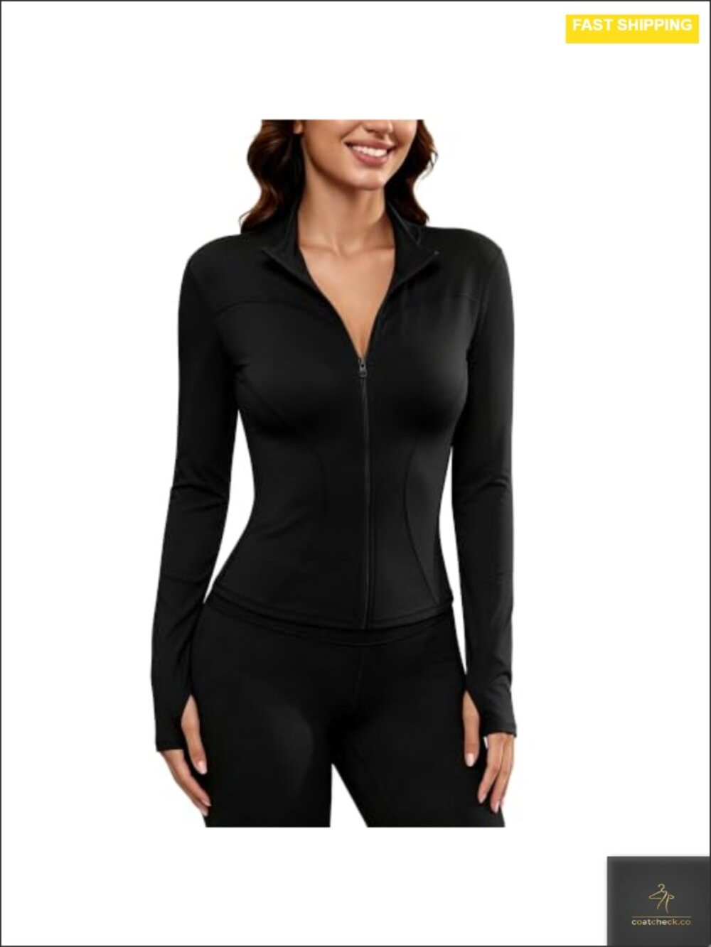 Women's Athletic Full Zip Jacket Lightweight Slim Fit Thumb Holes Workout